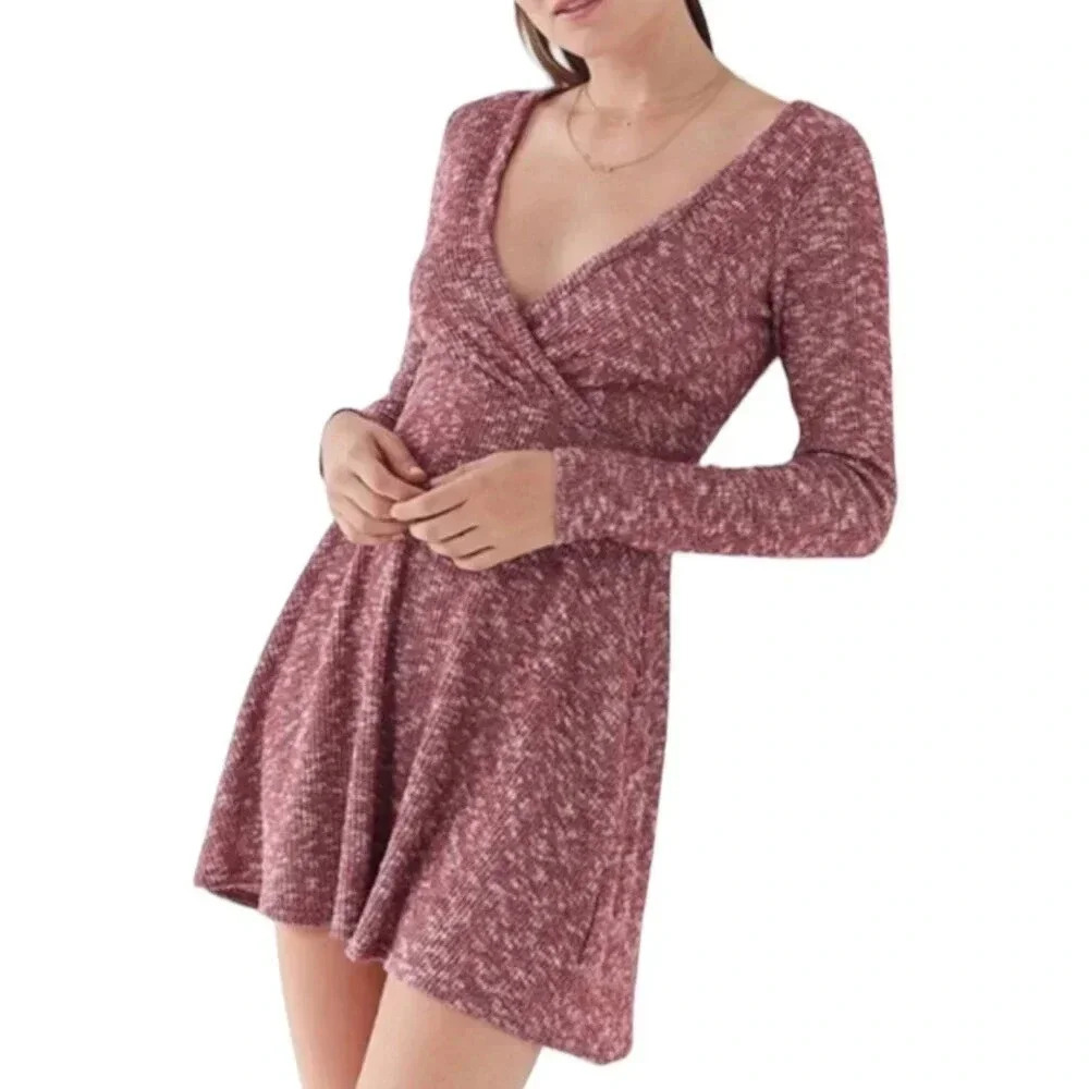 Urban Outfitters Burgundy Coraline Cozy Wrap Mini Dress M